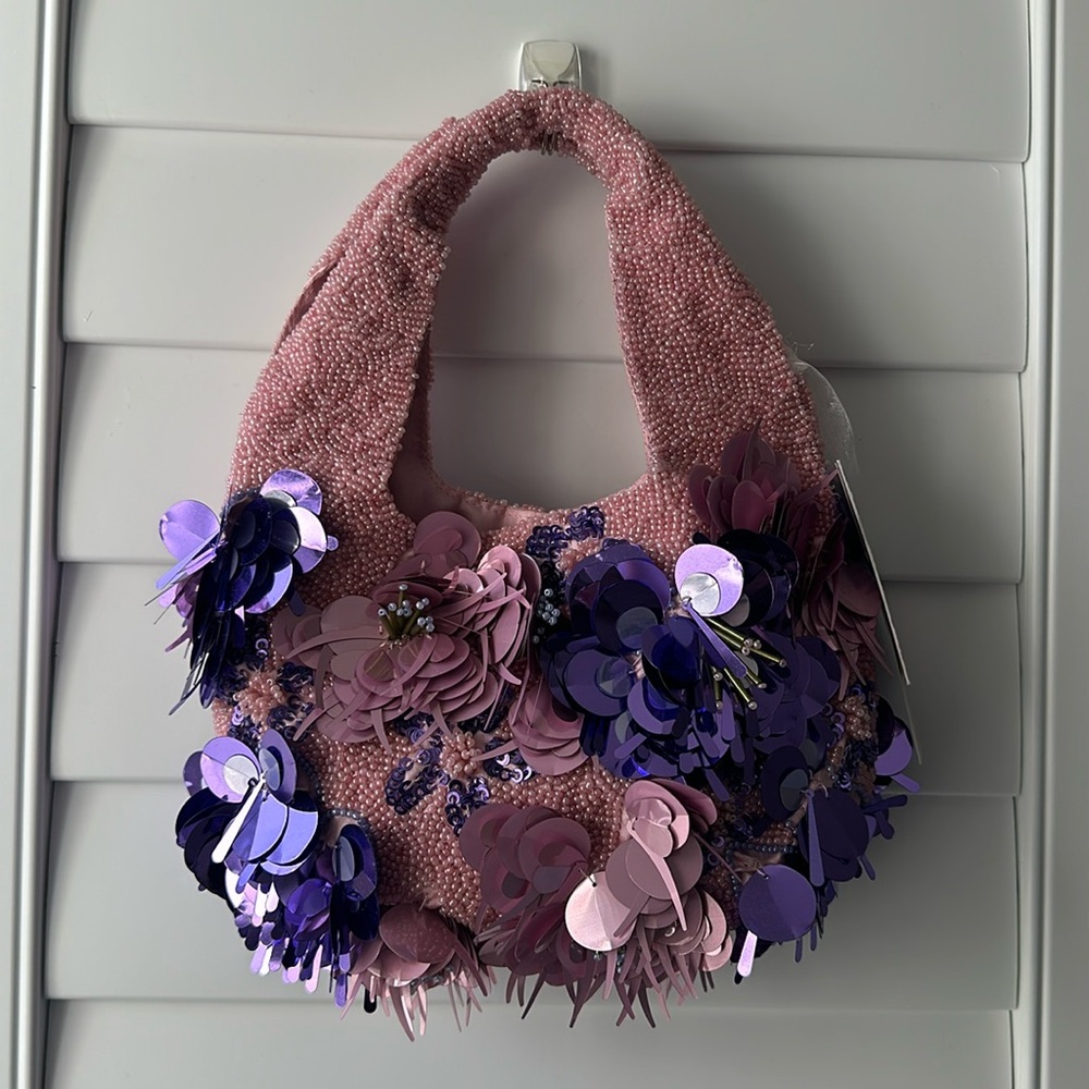 Pink Beaded Floral Sequin Handbag